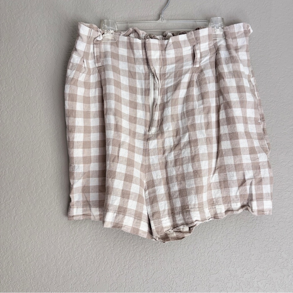 Cute A New Day Checkered neutral Linen Boho Shorts women’s XL no belt